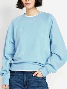 Light Blue Embroidered Crewneck Sweatshirt